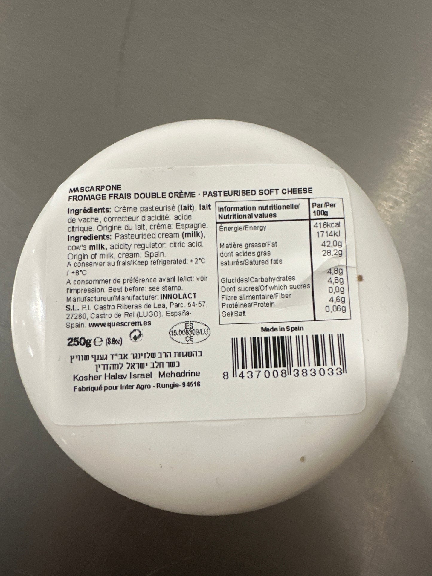 Mascarpone 250 gr Quescrem