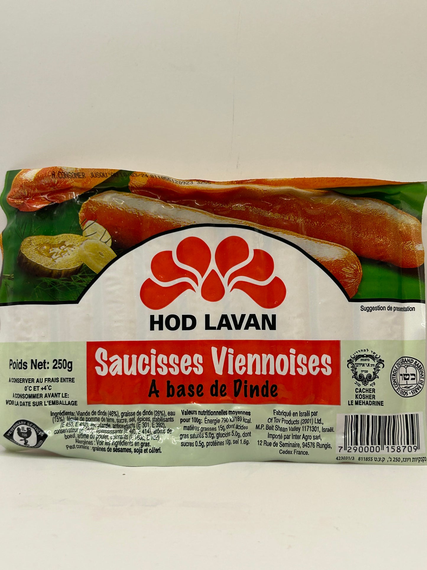 Saucisses VIENNOISES de Dinde 250 gr HOD LAVAN