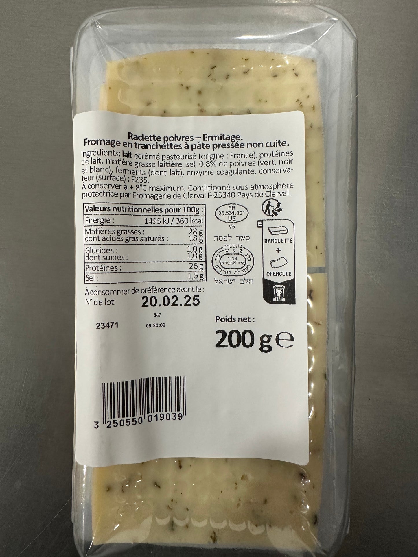 Raclette 3 Poivres 200 gr ERMITAGE