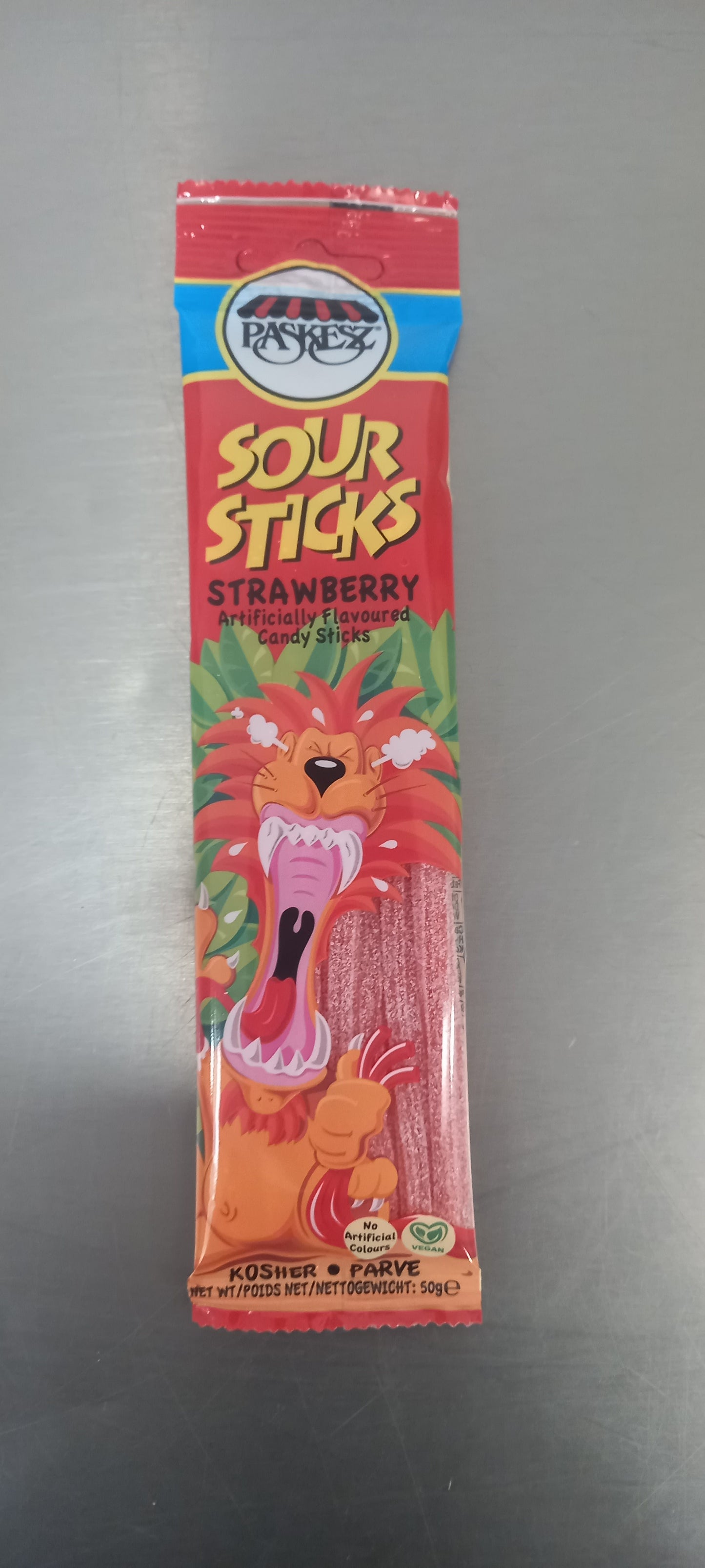 Sour sticks strawberry 50gr Paskesz